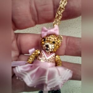 Cheerleader Bear Necklace Holding PomPoms!!